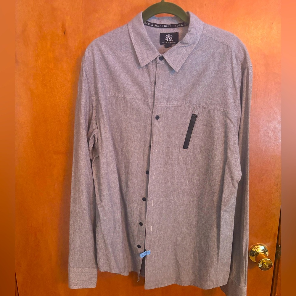 Mod style Rock & Republic button front shirt gray tweed size XL